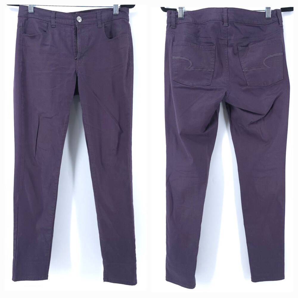 American Eagle 8R HiRise Deep Purple Stretch Jegging Metallic Sateen Tapered Leg